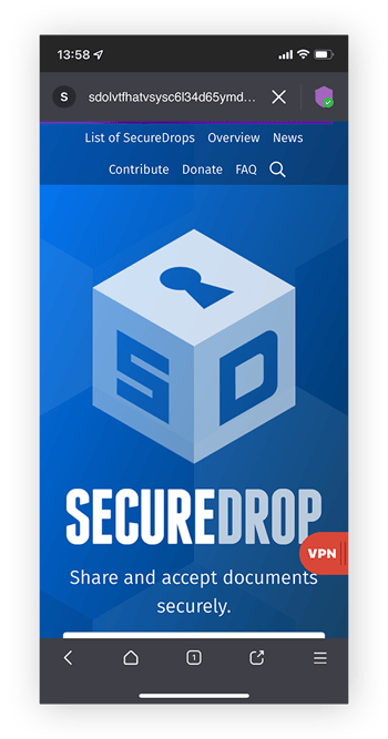 SecureDrop 文件共享网站，仅能用档案浏览器如 Tor浏览暗网访问。